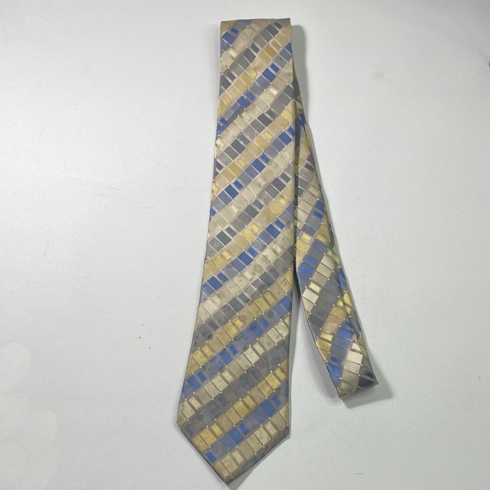 Kenneth Cole Reaction Blue, Gold, and Gray Checkered Tie